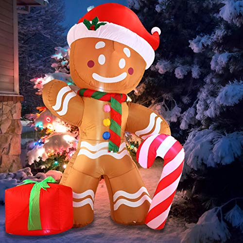 Joiedomi 8 FT Christmas Inflatable Gingerbread Man with Candy Cane, Blow Up Inflatable Yard Decoration with Build-in LEDs Inflatable for Christmas, Party Indoor, Outdoor, Yard, Garden, Lawn Décor