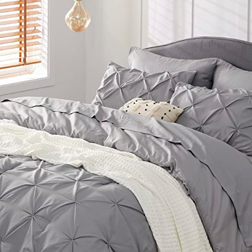 Bedsure Twin Comforter Set with Sheets - 5 Pieces Bedding Sets, Pinch Pleat Grey Bed in a Bag with Comforter, Pillowcase & Sham