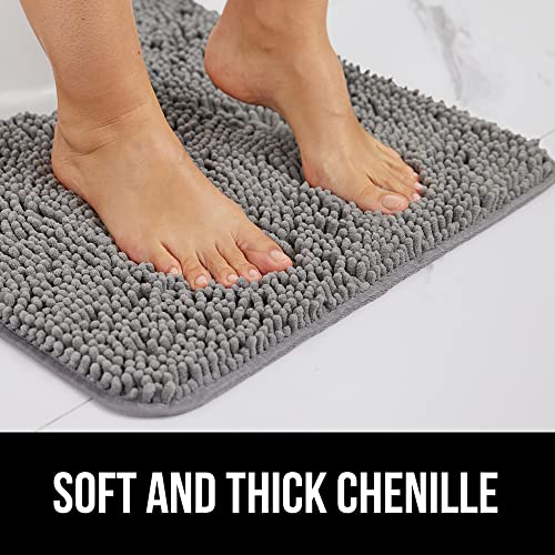 Gorilla Grip Bath Rug Mat 24x17, Thick Soft Absorbent Chenille, Rubber Backing Quick Dry Microfiber Mats, Machine Washable Rugs for Shower Floor, Bathroom Runner Bathmat Accessories Decor, Grey
