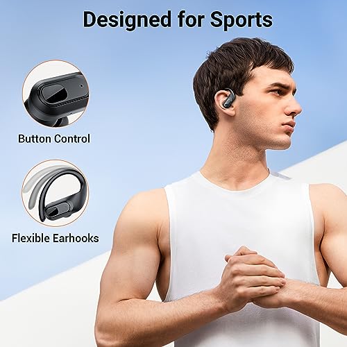 occiam Wireless Bluetooth Earbuds Sport Ear Buds Workout Headphones 96H Playback in-Ear Earphones with Earhooks Buit-in Mic Button Control Bass Stereo Headset for Gym Exercise Running Black