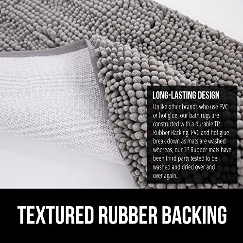 Gorilla Grip Bath Rug Mat 24x17, Thick Soft Absorbent Chenille, Rubber Backing Quick Dry Microfiber Mats, Machine Washable Rugs for Shower Floor, Bathroom Runner Bathmat Accessories Decor, Grey