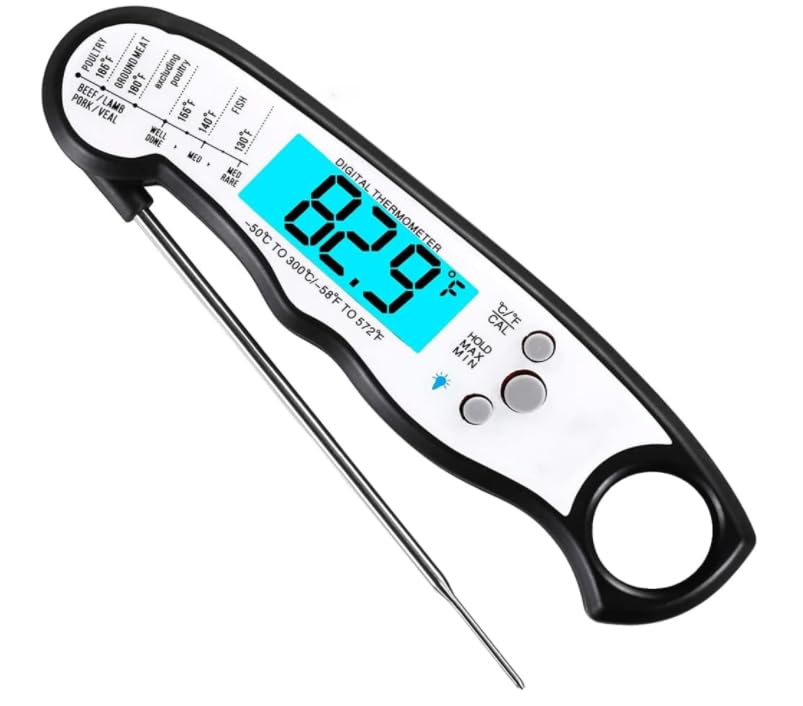 KULUNER TP-01 Waterproof Digital Instant Read Meat Thermometer with 4.6 Folding Probe Backlight Calibration Function for Cooking Food Candy, BBQ Grill, Liquids,Beef（Red）
