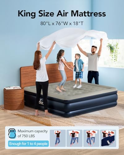 iDOO King Air Mattress with Built in Pump, 18" Raised Comfort Blow up Mattress, Upgraded Four Chamber Air Bed, Durable Inflatable Mattress for Guests & Home, colchones inflables, AirBed, 750lbs Max