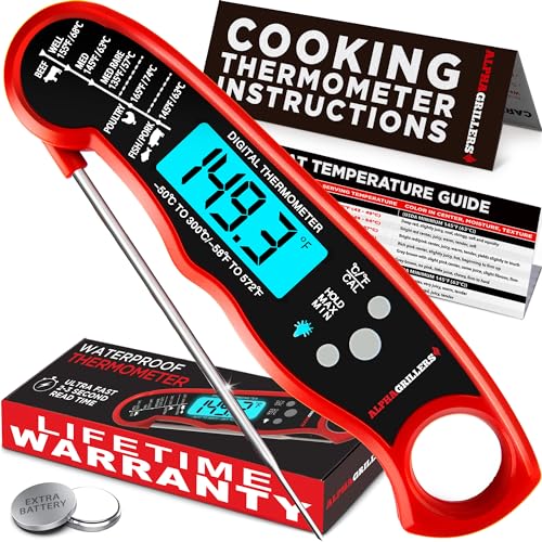 Alpha Grillers Instant Read Meat Thermometer for Grill and Cooking. Best Waterproof Ultra Fast Thermometer with Backlight & Calibration. Digital Food Probe for Kitchen, Outdoor Grilling and BBQ!