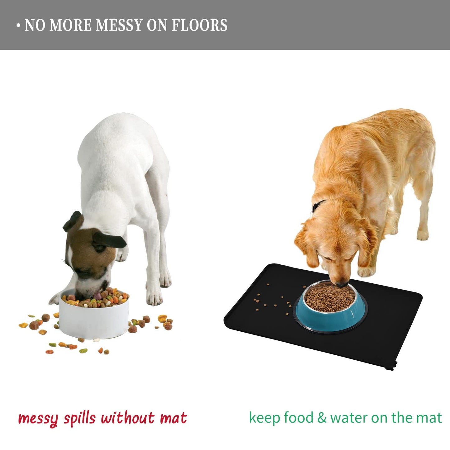 Reopet Waterproof Pet Feeding Mat with High Raised Edges, Heavier and Thicker Placemats for Cat Dog Water Bowl, BPA Free Silicone Feeding Mat, Dog Cat Feeding Mats for Food and Water Prevent Spill