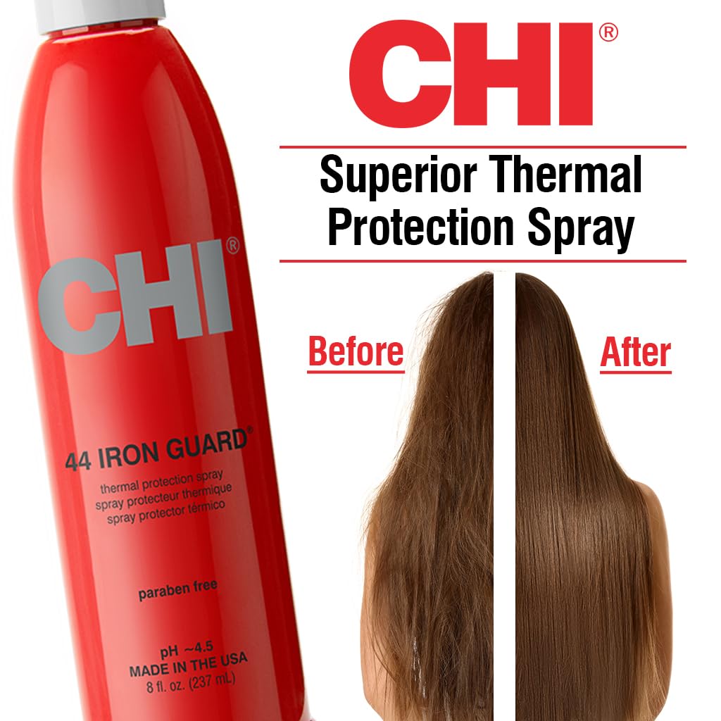 CHI 44 Iron Guard Thermal Protection Spray, Nourishing Formula Helps Resist Heat Damage to Hair & Tame Frizz, Clear, 8 Oz