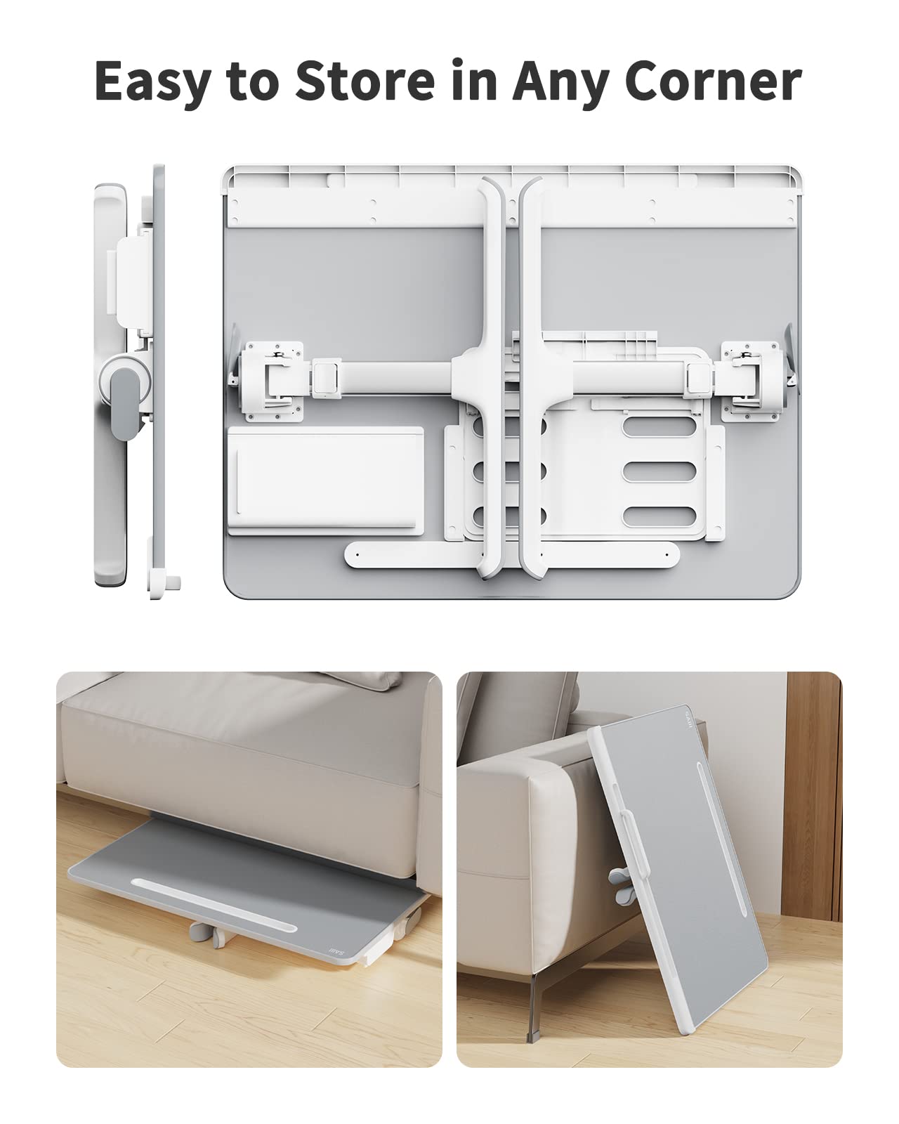 Laptop tray, SAIJI 60*45cm Table lap for bed, Multi-purpose Premium Lapdesk, Height Angle adjustable, with Book Stand, Drawer, Tablet slot, for Eating, Working, Writing, Gaming, Drawing (Light Grey)