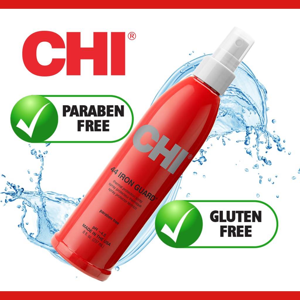 CHI 44 Iron Guard Thermal Protection Spray, Nourishing Formula Helps Resist Heat Damage to Hair & Tame Frizz, Clear, 8 Oz