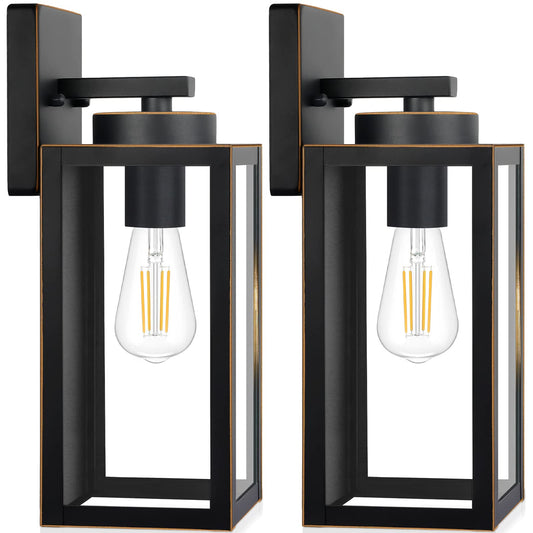 Outdoor Wall Light Fixtures, Exterior Waterproof Wall Lanterns, Bronze Porch Sconces Wall Mounted Lighting with E26 Sockets & Glass Shades, Modern Wall Lamps for Patio Front Door Entryway, 2-Pack