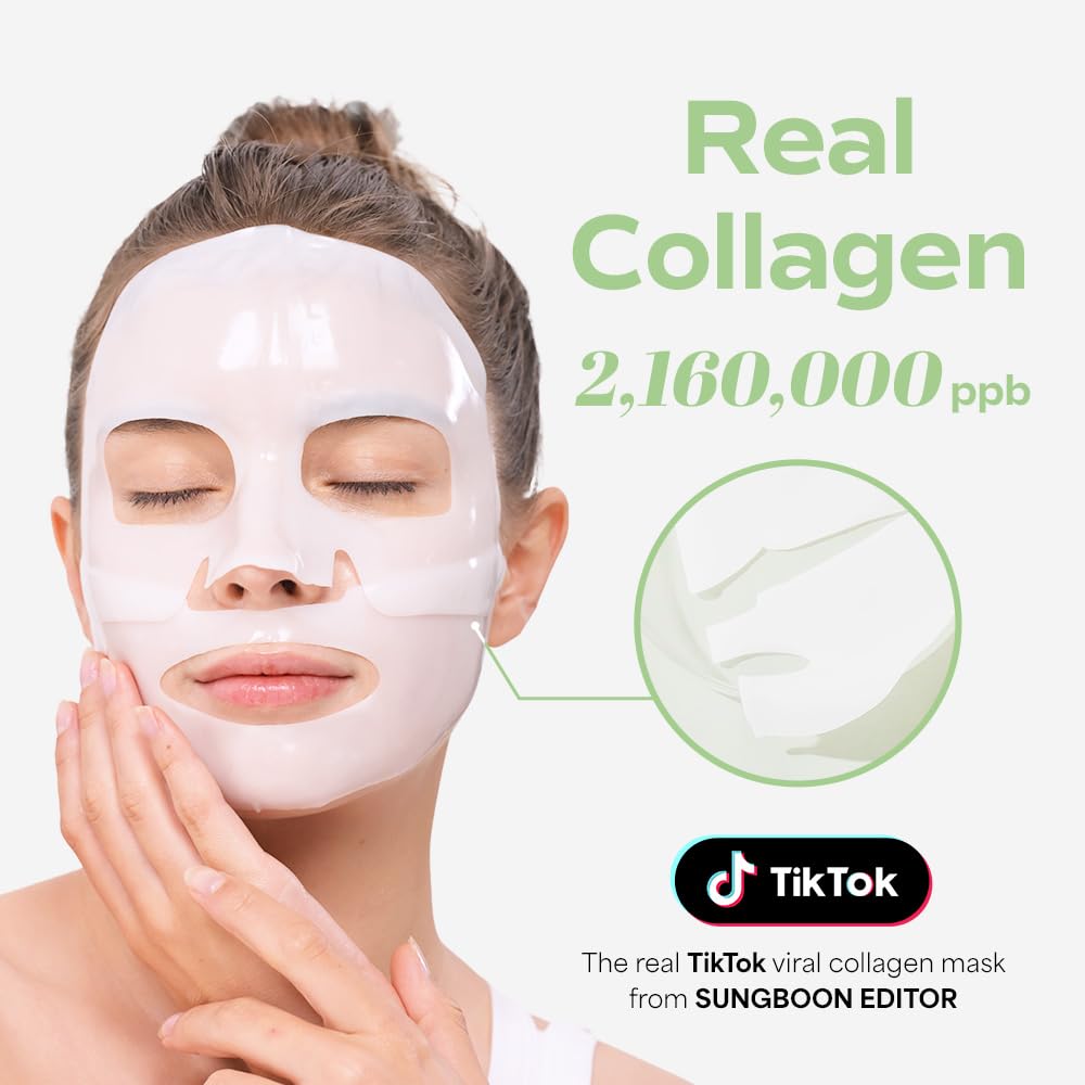 SUNGBOON EDITOR Deep Collagen CICA Teatree Soothing Overnight Mask 37gx4ea | The real collagen 2,160,000ppb | Facial Hydrogel Masks with low molecular weight collagen for elasticity and soothing