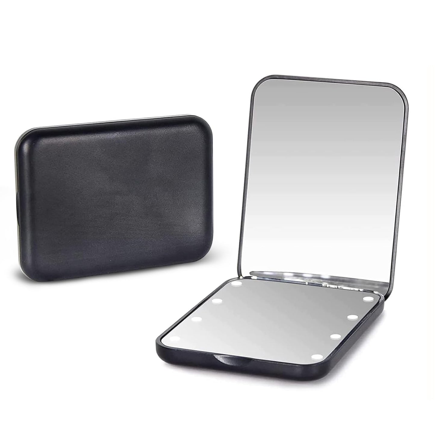 Kintion Pocket Mirror, 1X/3X Magnification LED Compact Travel Makeup Mirror with Light for Purse, 2-Sided, Portable, Folding, Handheld, Small Lighted Mirror for Gift, Black