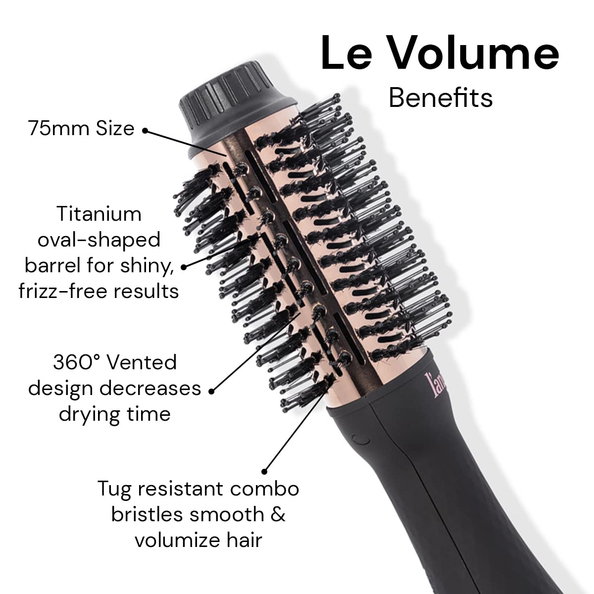 L'ANGE HAIR Le Volume 2-in-1 Titanium Blow Dryer Brush | Hot Air Brush in One with Oval Barrel | Hair Styler for Smooth, Frizz-Free Results for All Hair Types (Black - 75 mm)