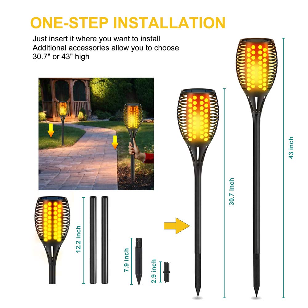 Aityvert Solar Lights, 43" Flickering Flames Torch Lights Outdoor Waterproof Landscape Decoration Lighting Dusk to Dawn Auto On/Off Security Flame Lights for Yard Garden Pathway Driveway 4-Pack