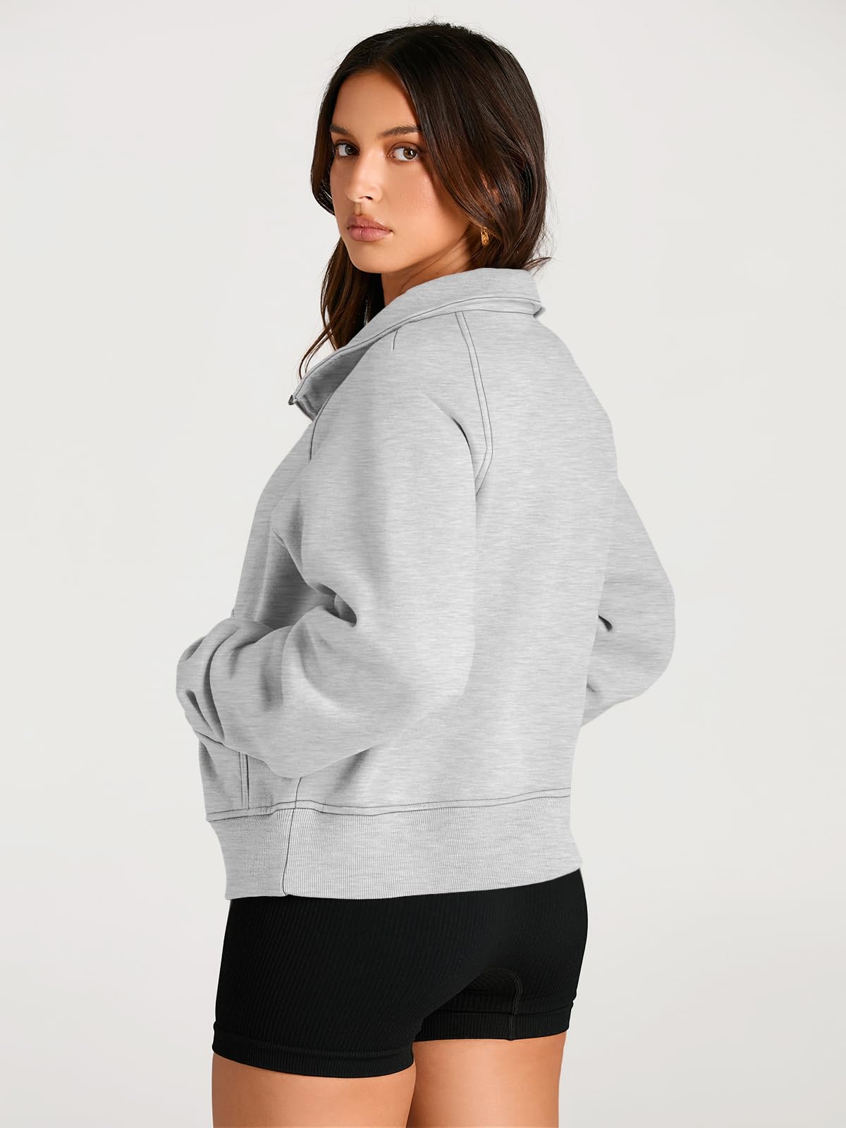 AUTOMET Womens Sweatshirts Half Zip Cropped Pullover Fleece Quarter Zipper Hoodies 2024 Fall Fashion Outfits Clothes Grey Medium
