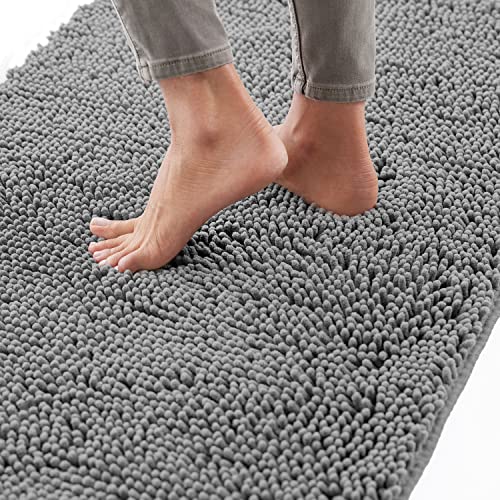 Gorilla Grip Bath Rug Mat 24x17, Thick Soft Absorbent Chenille, Rubber Backing Quick Dry Microfiber Mats, Machine Washable Rugs for Shower Floor, Bathroom Runner Bathmat Accessories Decor, Grey