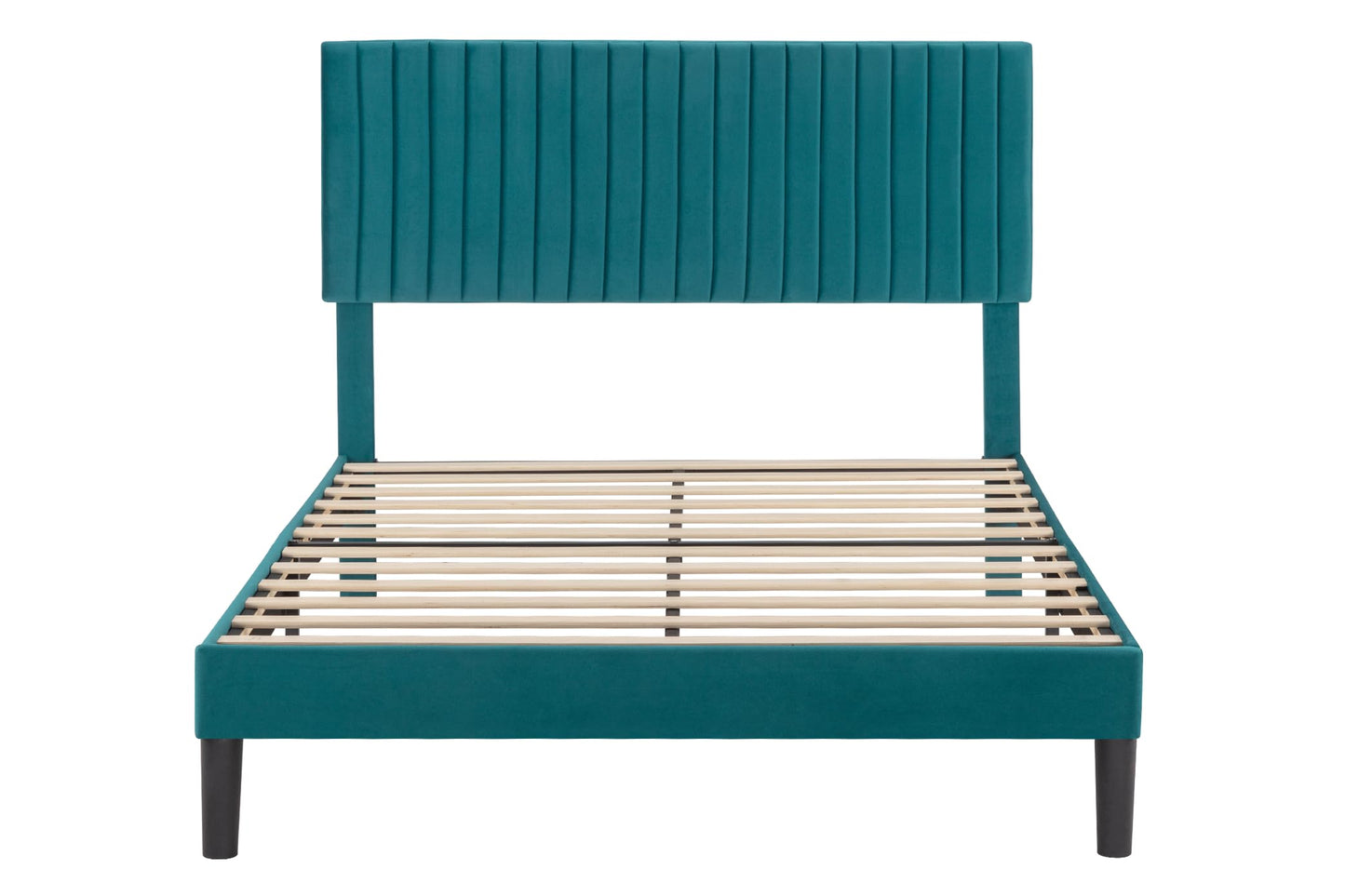 Allewie Queen Bed Frame, Velvet Upholstered Platform Bed with Adjustable Vertical Channel Tufted Headboard, Mattress Foundation with Strong Wooden Slats, Box Spring Optional, Easy Assembly, Teal