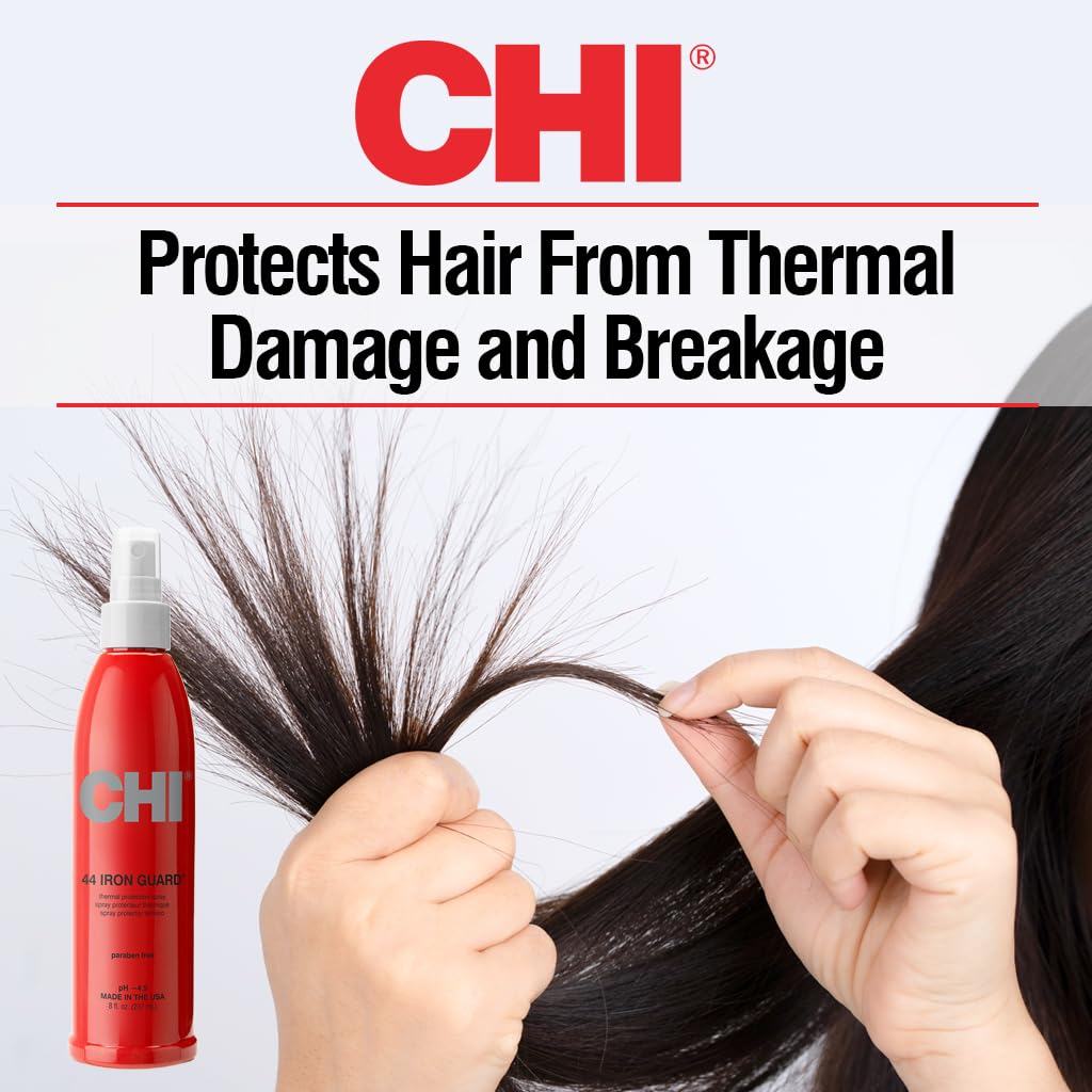 CHI 44 Iron Guard Thermal Protection Spray, Nourishing Formula Helps Resist Heat Damage to Hair & Tame Frizz, Clear, 8 Oz