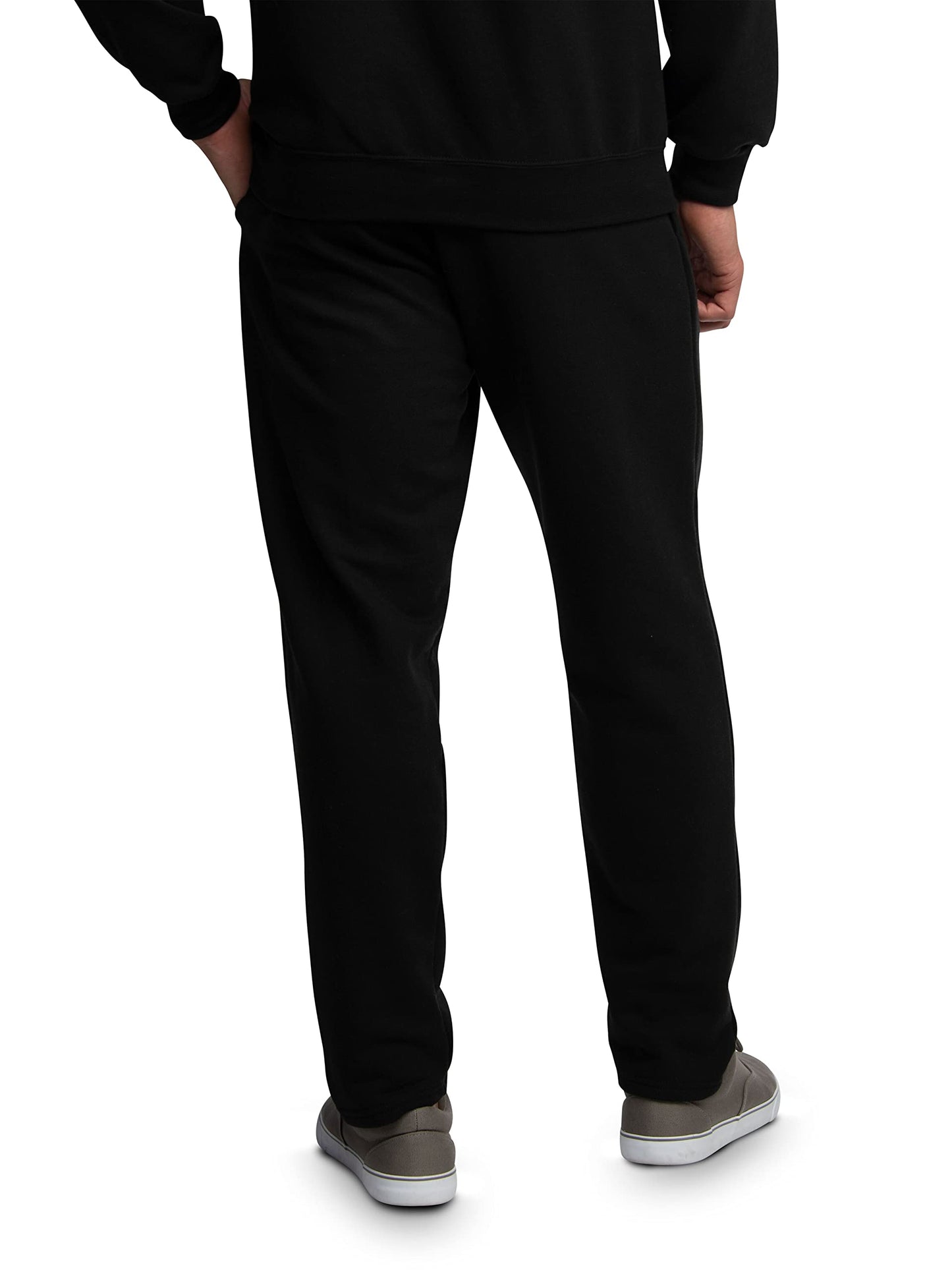 Fruit of the Loom Men's Eversoft Fleece Open Bottom Sweatpants with Pockets, Relaxed Fit, Moisture Wicking, Breathable, Black, Large