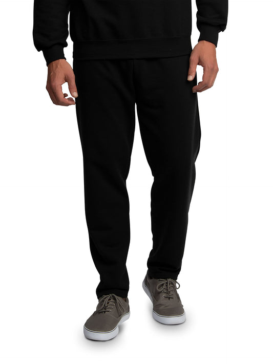 Fruit of the Loom Men's Eversoft Fleece Open Bottom Sweatpants with Pockets, Relaxed Fit, Moisture Wicking, Breathable, Black, Large