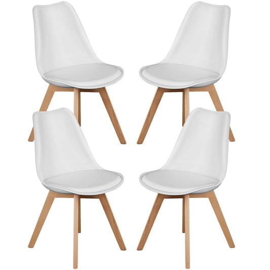 Sweetcrispy Dining Chairs Set of 4, Kitchen Room PU Leather Mid Century Modern Chairs, Upholstered Dining Desk Chairs with Wood Legs for Home Office, White