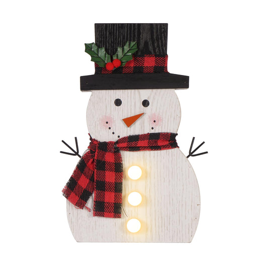 HOMirable Christmas Decorations for Home LED Lighted Snowman Decor Farmhouse Merry Christmas Sign Wooden Rustic Red Plaid Scarf Tabletop Xmas Holiday Signs Party Indoor Room