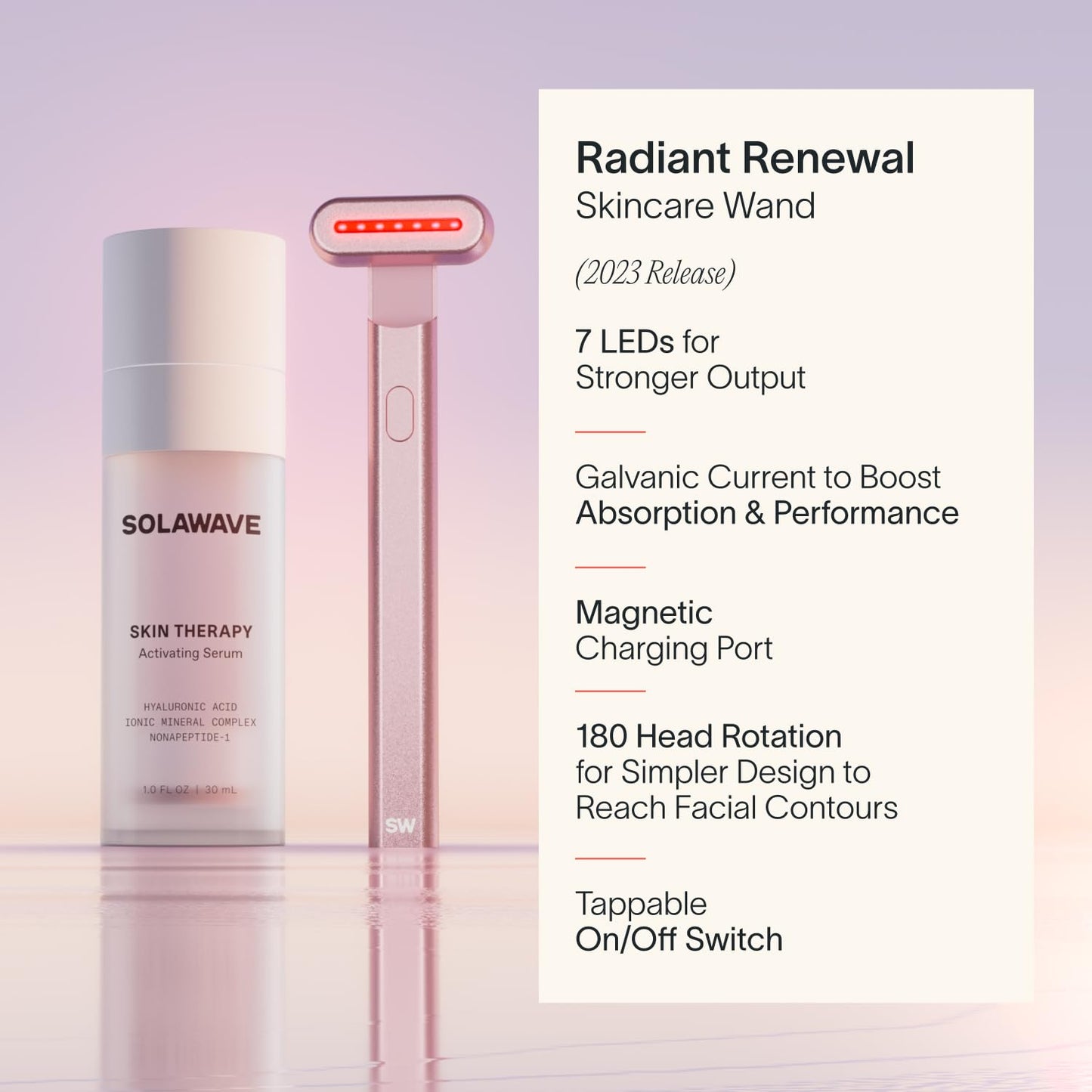 Solawave 4-in-1 Radiant Renewal Facial Wand & Skin Therapy Serum Bundle | Red Light Therapy for Face and Neck | Galvanic Skincare Wand & Massager | Anti-Aging Wrinkle Reduction | Solawave Original