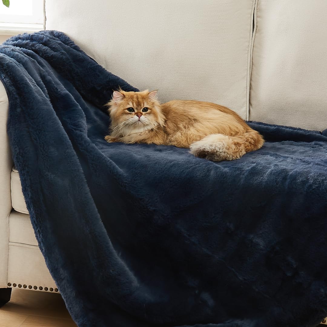 UGG 16804 Euphoria Plush Faux Fur Reversible Throw Blanket Easy Care Machine Washable Luxury Cozy Fuzzy Fluffy Luxurious Home Decor Luxurious Soft Blanket for Sofa, 70 x 50-Inch, Indigo