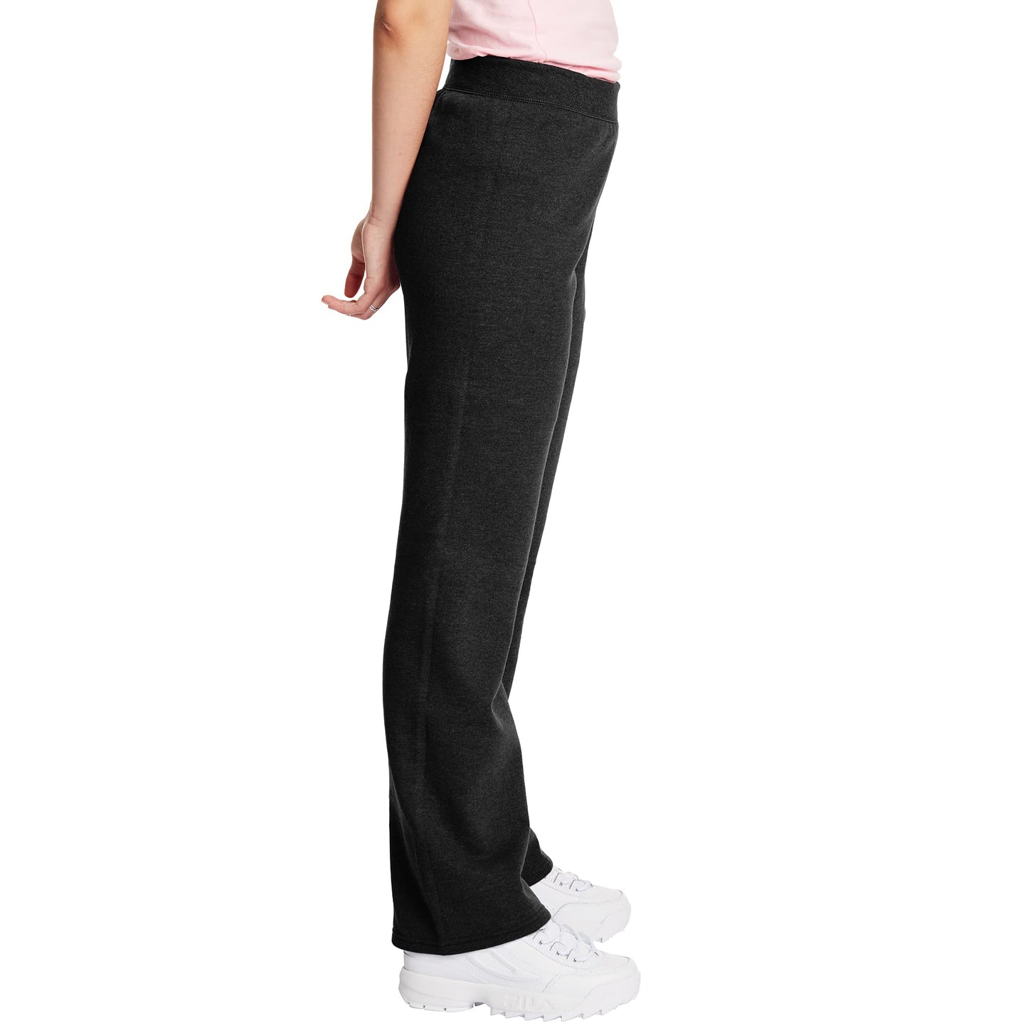 Hanes Women's EcoSmart Open Bottom Leg Sweatpants,Ebony,Medium