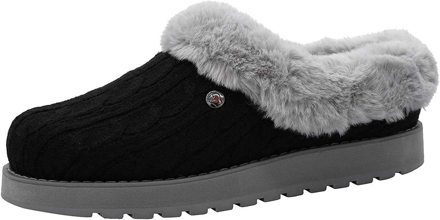 Skechers BOBS from Women's Keepsakes Ice Angel Slipper, Black/Grey, 6 M US