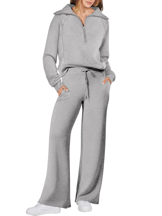 ANRABESS Women 2 Piece Outfits Sweatsuit Oversized Sweatshirt Sweatpants Tracksuit Sweat Lounge Matching Set 2024 Fall Trendy Light Grey X-Large