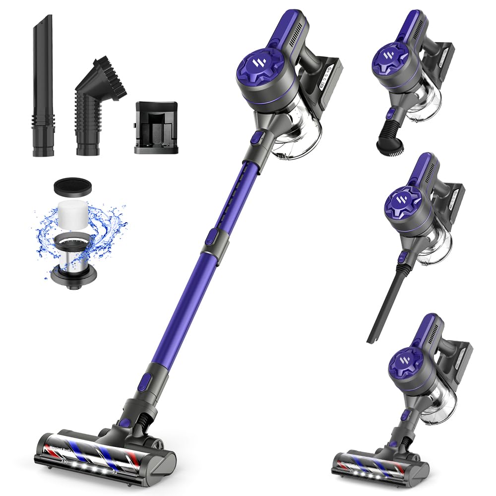 Vacuum Cleaner for Home, Cordless Vacuum Cleaner with 2200mAh Powerful Lithium Batterie, Up to 30 Minutes, Powerful Suction, Rechargeable, 4 in 1 Lightweight Vacuum for Hardwood Floor