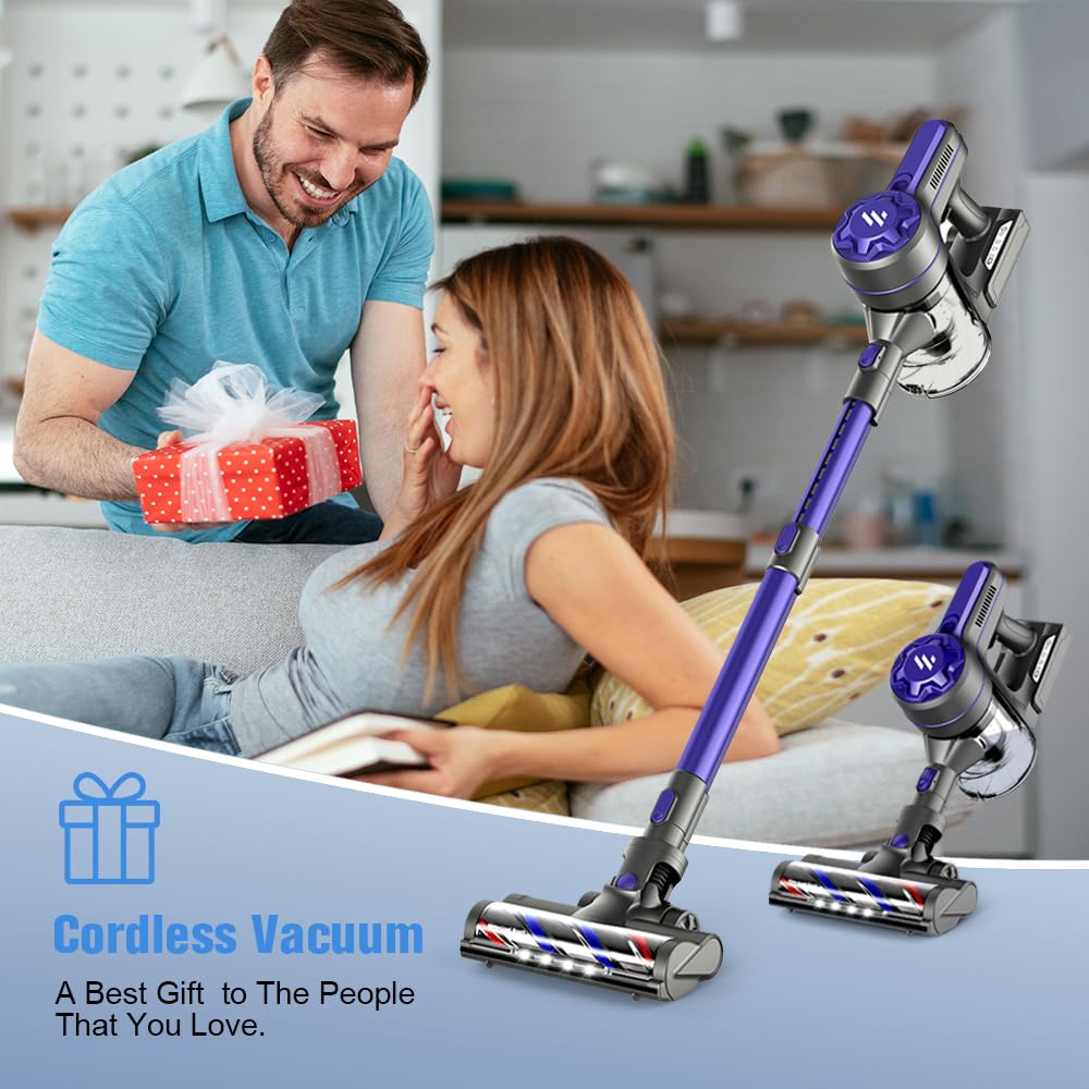 Vacuum Cleaner for Home, Cordless Vacuum Cleaner with 2200mAh Powerful Lithium Batterie, Up to 30 Minutes, Powerful Suction, Rechargeable, 4 in 1 Lightweight Vacuum for Hardwood Floor