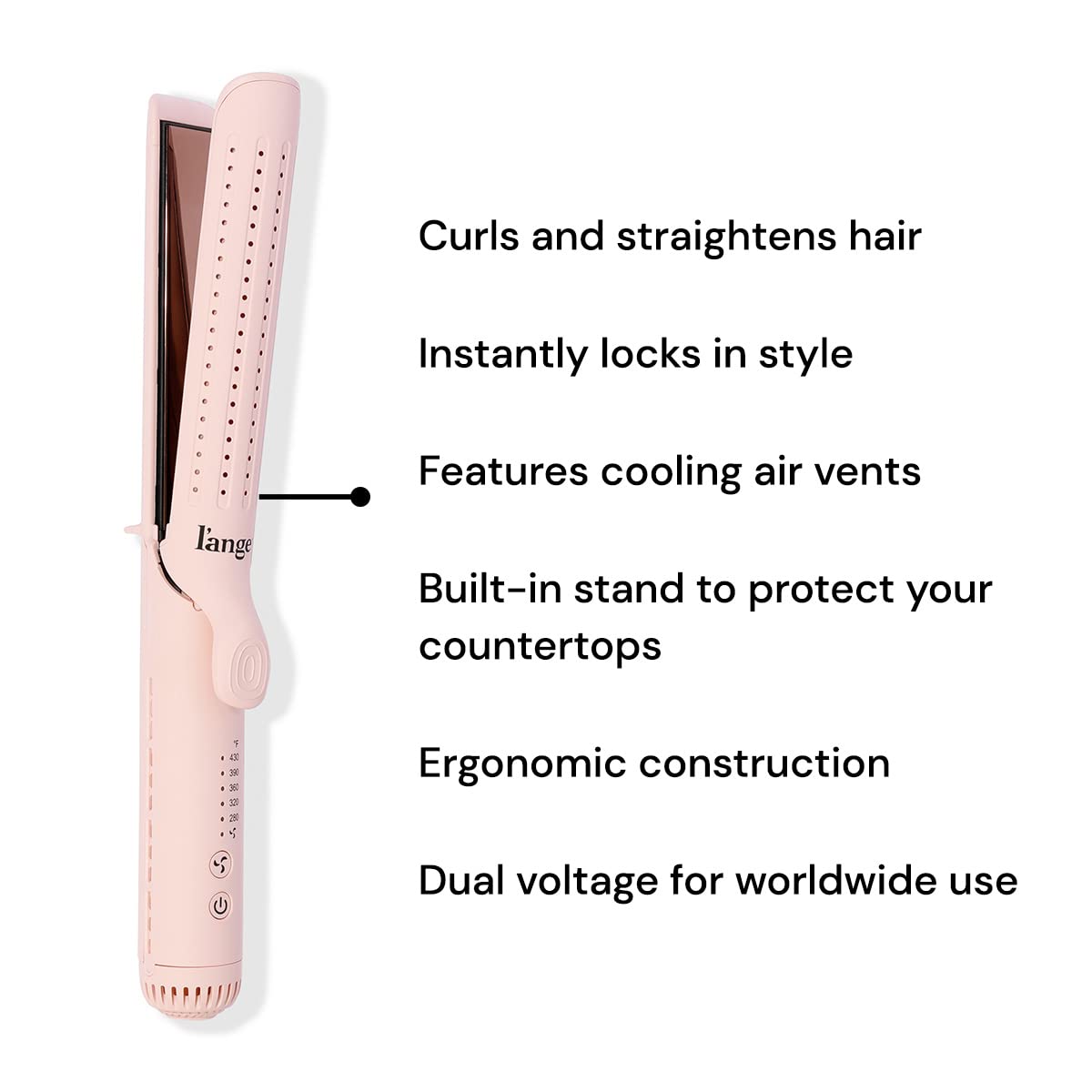 L'ANGE HAIR Le Duo Grande 360° Airflow Styler | 2-in-1 Curling Wand & Titanium Flat Iron Professional Hair Straightener and Curler with Cooling Air Vents to Lock in Style | Adjustable Temp (Blush)