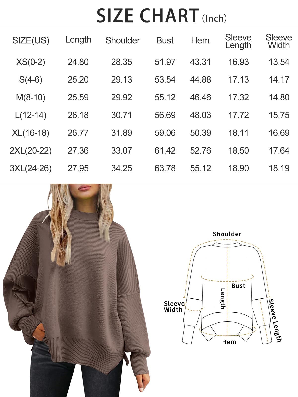 LILLUSORY Women's Oversized Batwing Sweaters 2024 Fall Outfits Crewneck Ribbed Knit Side Slit Trendy Pullover Tops Apricot XS