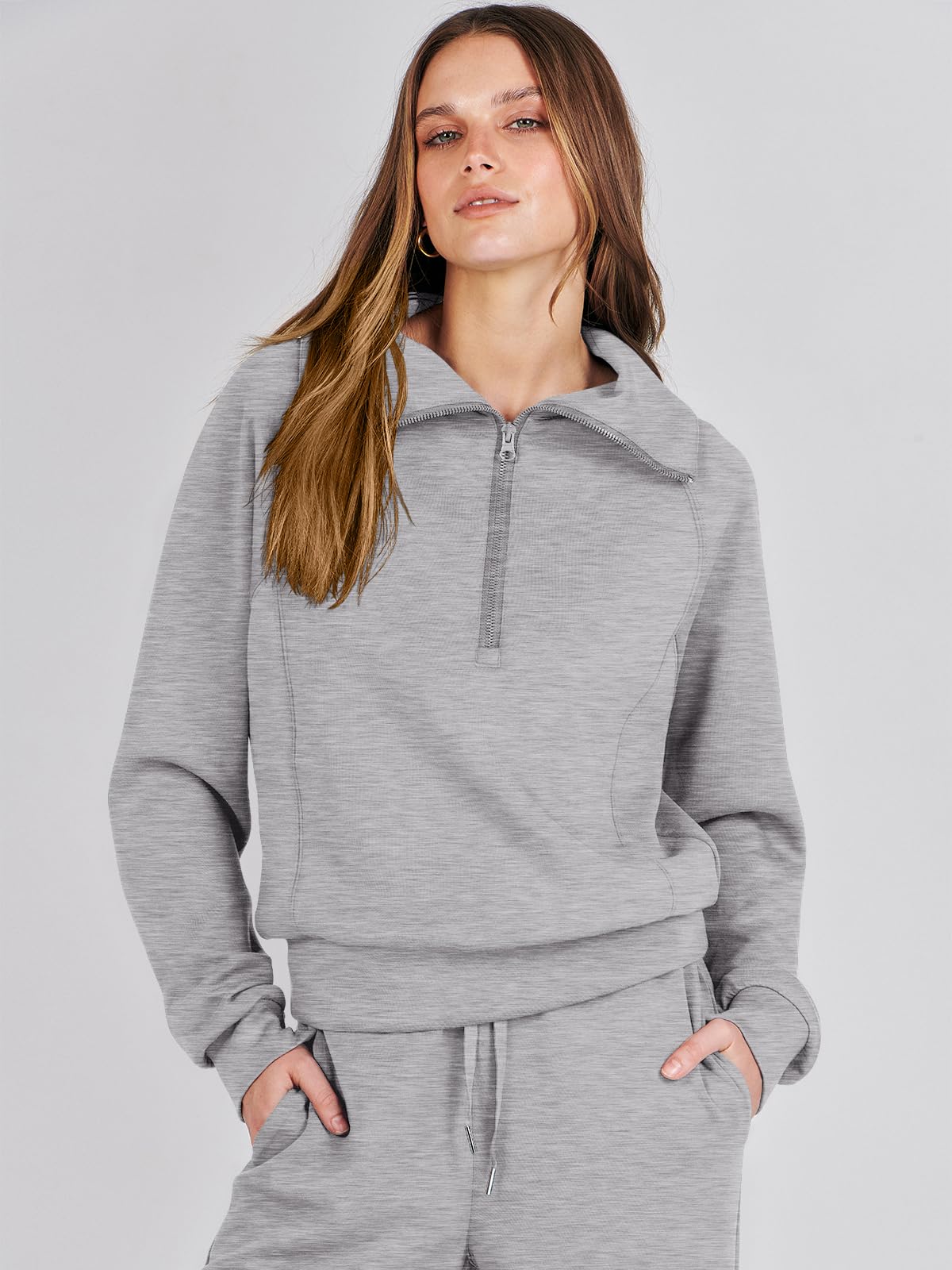 ANRABESS Women 2 Piece Outfits Sweatsuit Oversized Sweatshirt Sweatpants Tracksuit Sweat Lounge Matching Set 2024 Fall Trendy Light Grey X-Large