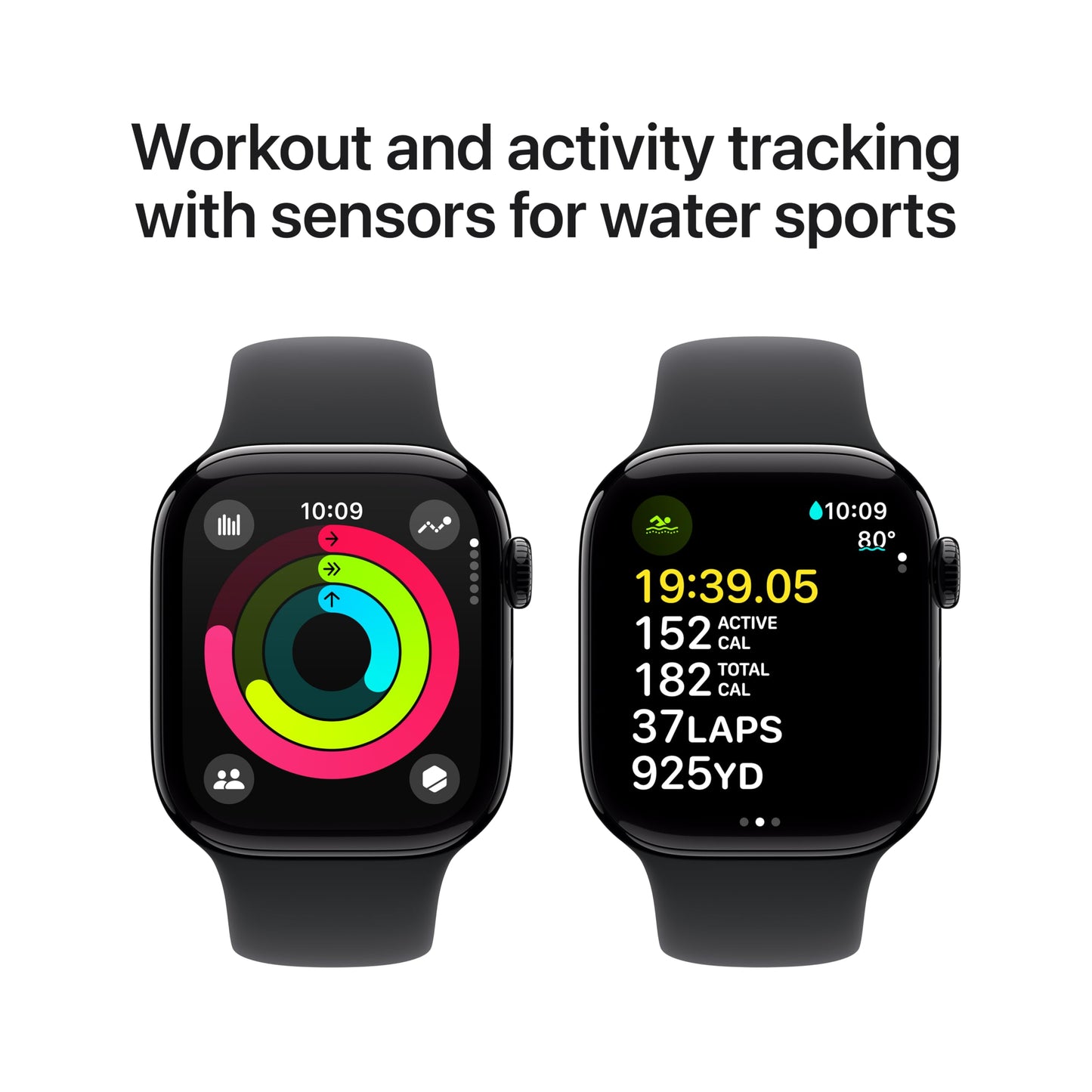 Apple Watch Series 10 [GPS 42mm] with Jet Black Aluminium Case with Black Sport Band - S/M. Fitness Tracker, ECG App, Always-On Retina Display, Water Resistant with AppleCare+ (2-Years)