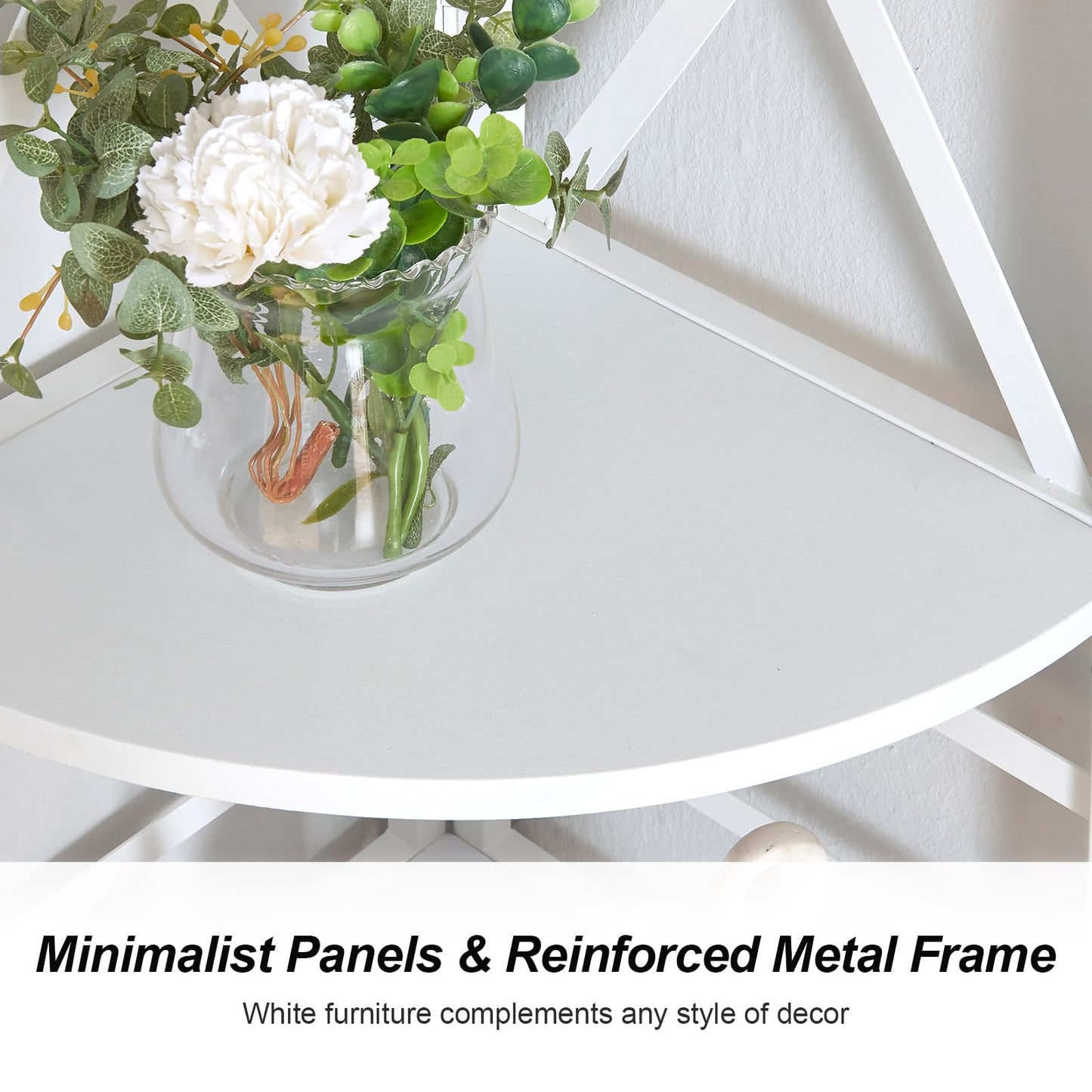 HOMBAZAAR Corner shelf,5-Tier Freestanding Corner Bookshelf,Tall Corner Ladder Shelf with Metal Frames,Multifunctional Corner Shelf Stand for Living Room, Bedroom, Kitchen, Home Office, White