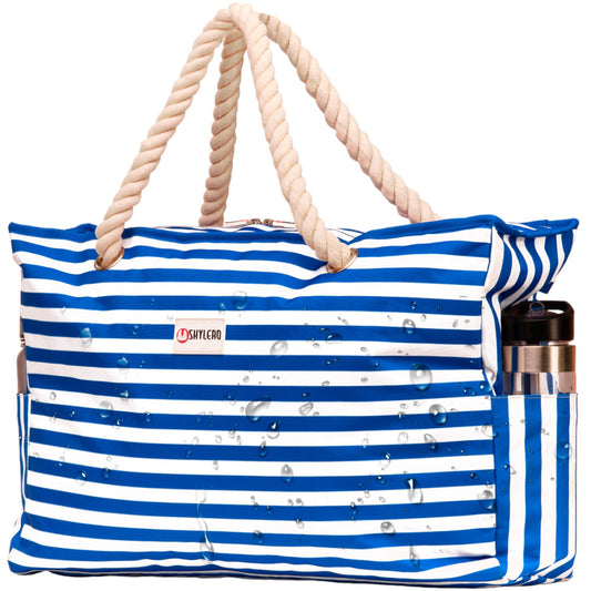 SHYLERO Beach Bag and Pool Bag. Has Airtight Pouch, Key Holder. Beach Tote is Zippered, Waterproof (IP64) - L22xH15xW6