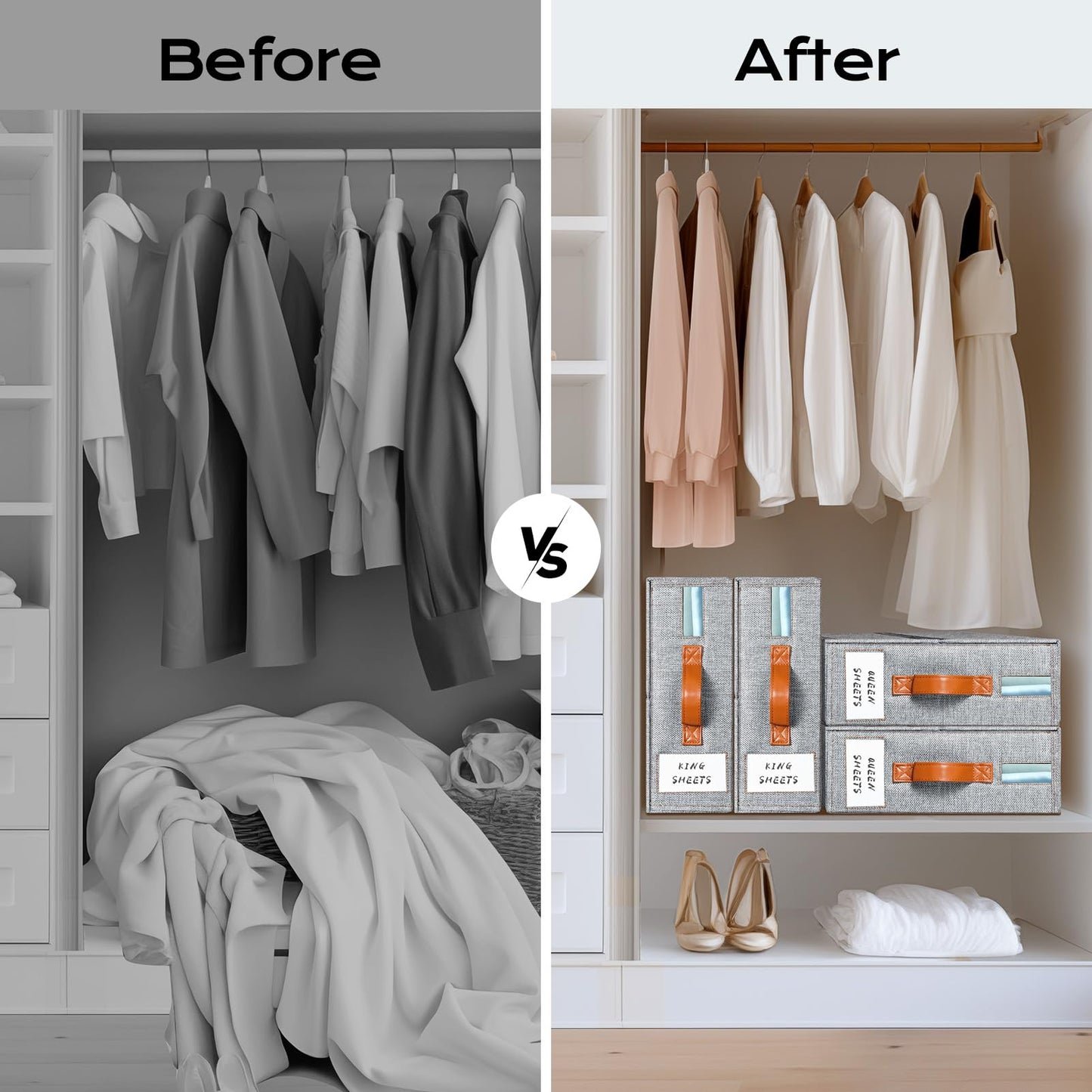 Yecaye Bed Sheet Organizers and Storage, 2 Pack Sheet Organizer for Linen Closet, Foldable Bedding Sheets Set Organizer (Queen & King Size) with Window for Bedsheets,Duvet Covers and Pillow