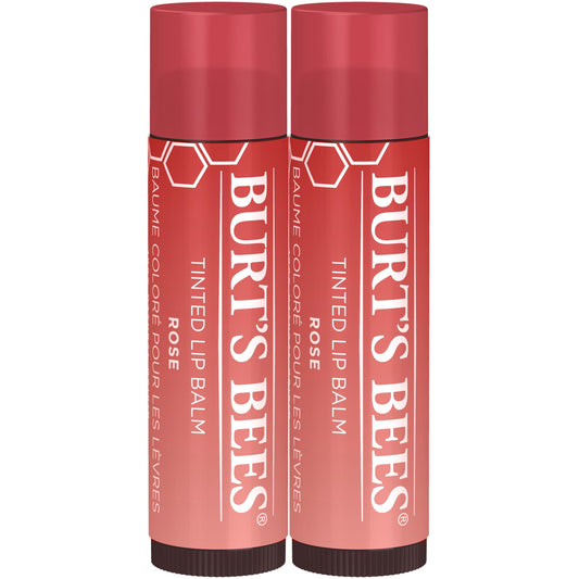 Burt's Bees Lip Tint Balm Stocking Stuffers Gifts, Long Lasting 2 in 1 Duo Tinted Balm Formula, Color Infused with Hydrating Shea Butter for a Natural Looking Buildable Finish, Petal Rose (2-Pack)