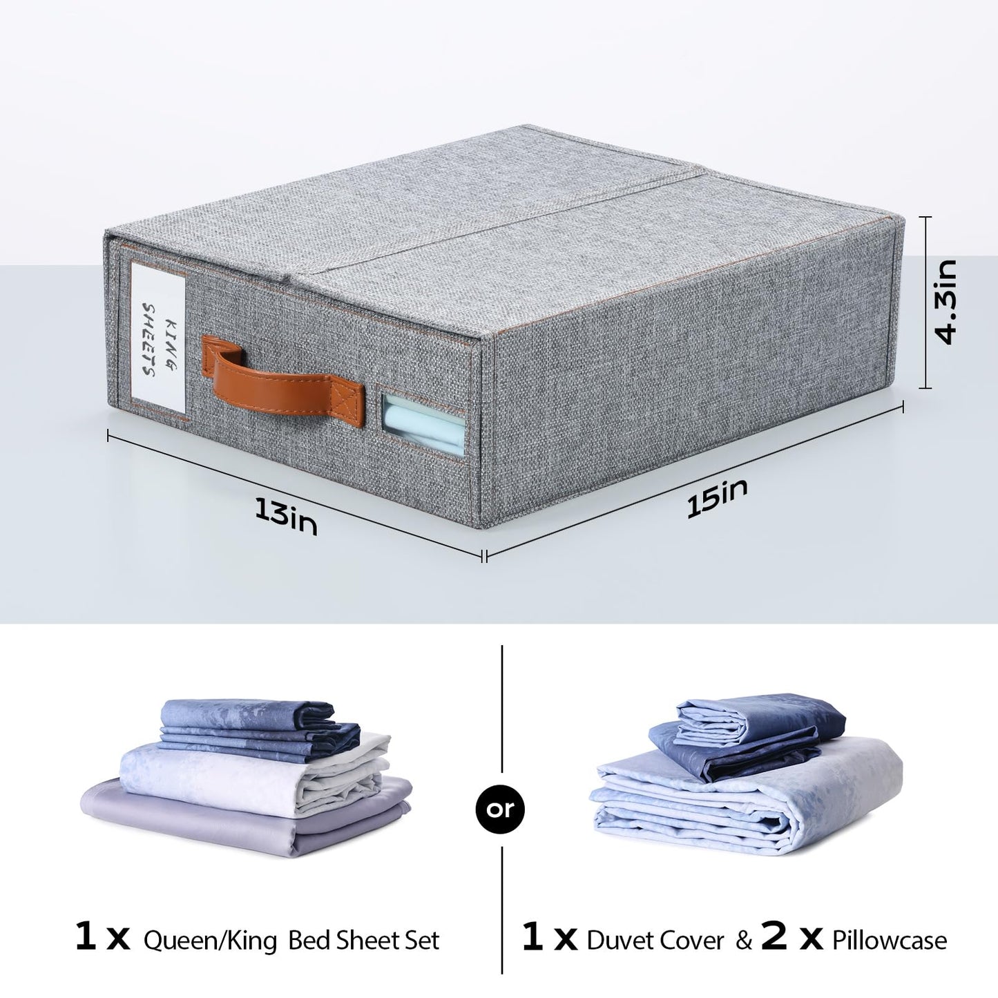 Yecaye Bed Sheet Organizers and Storage, 2 Pack Sheet Organizer for Linen Closet, Foldable Bedding Sheets Set Organizer (Queen & King Size) with Window for Bedsheets,Duvet Covers and Pillow