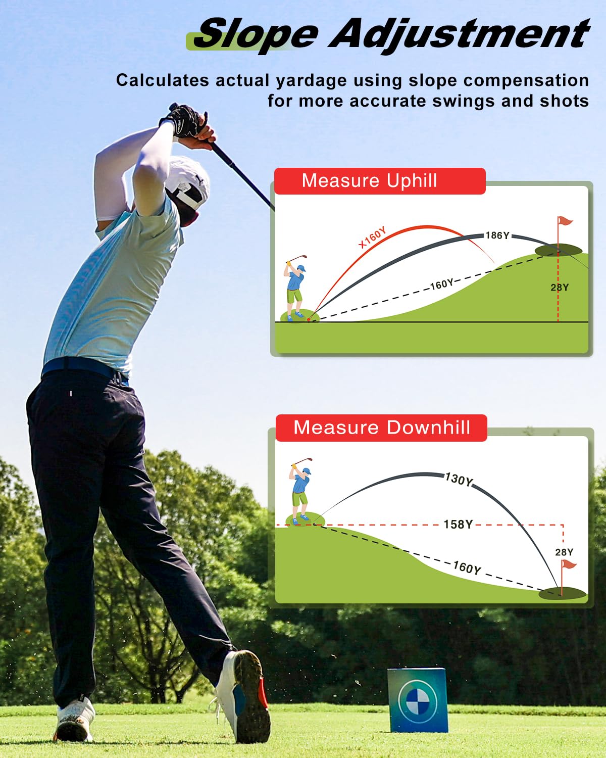 Range Finder Golf Rangefinder with Slope, Laser Range finder with Flag Pole Lock Vibration, 1200 Yards, 7X Magnification for Golf/Hunting, Rechargeable rangefinder with Magnet Mount - Ideal for Golfer