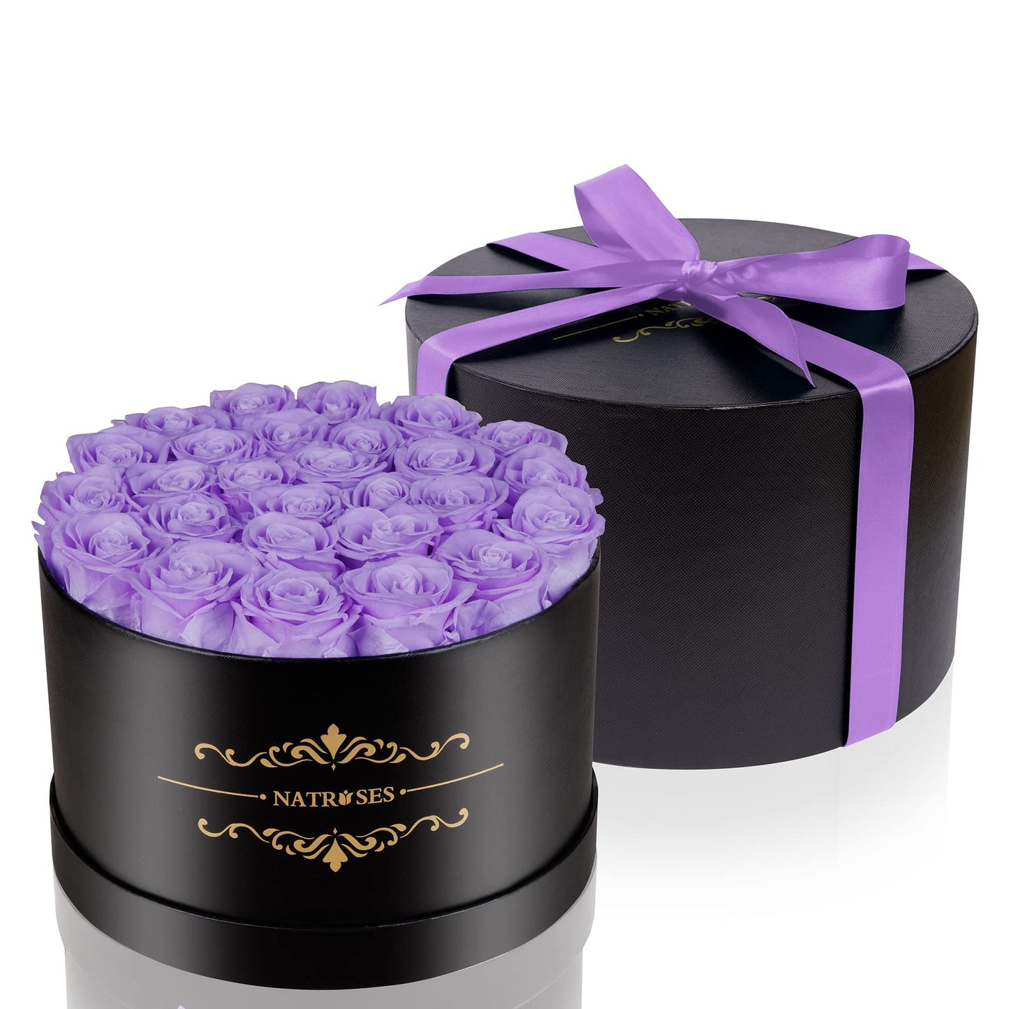 NATROSES Forever Preserved Roses in a Box, 100% Real Roses That Last Up to 3 Years, Preserved Flowers for Delivery Prime Birthday, Valentines Day Gifts for Her (Violet)