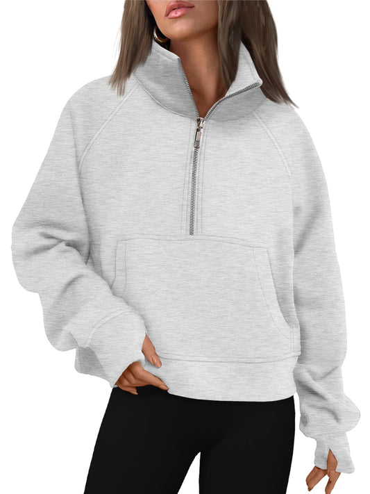 AUTOMET Womens Sweatshirts Half Zip Cropped Pullover Fleece Quarter Zipper Hoodies 2024 Fall Fashion Outfits Clothes Grey Medium