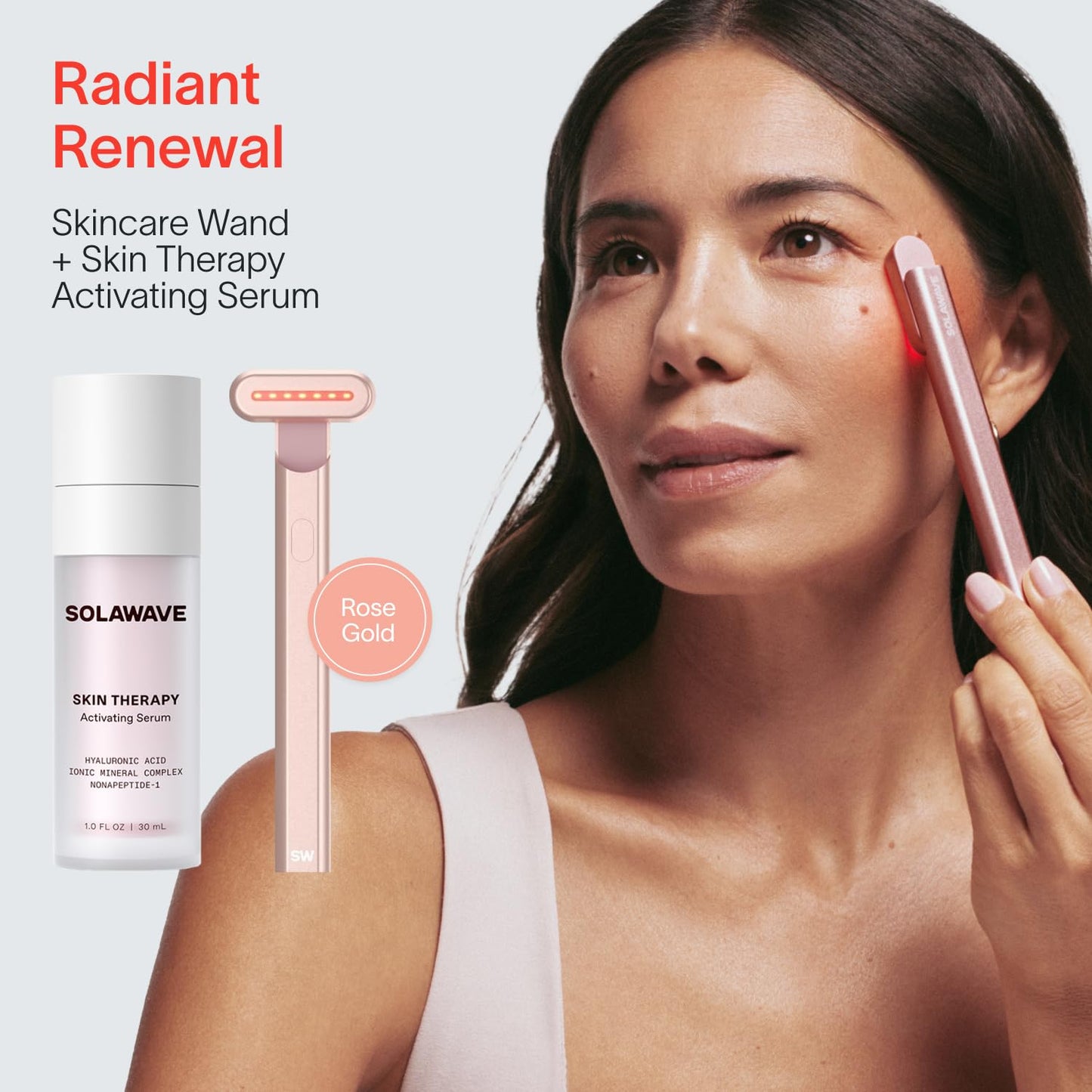 Solawave 4-in-1 Radiant Renewal Facial Wand & Skin Therapy Serum Bundle | Red Light Therapy for Face and Neck | Galvanic Skincare Wand & Massager | Anti-Aging Wrinkle Reduction | Solawave Original