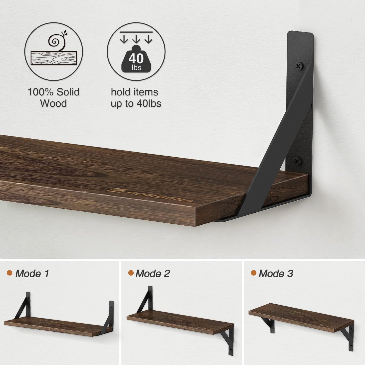 Floating Shelves 24 Inch Long for Wall Set of 3, Rustic Wood Floating Bookshelf for Bedroom, Large Wall Mounted Storage Shelves for Kitchen Bathroom Laundry Living Room TV Books (Dark Brown)