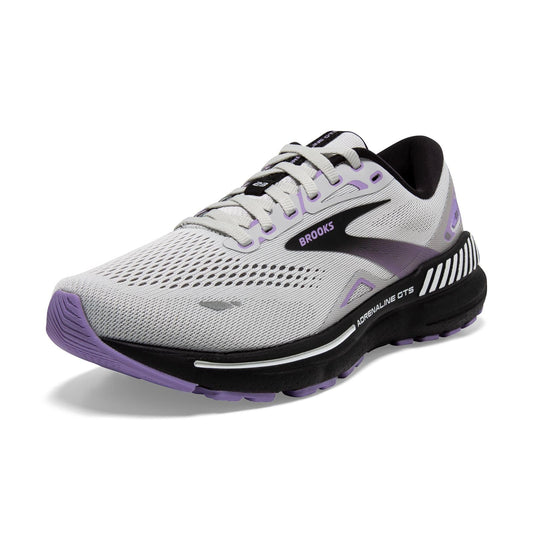 Brooks Women’s Adrenaline GTS 23 Supportive Running Shoe - Grey/Black/Purple - 5 Medium