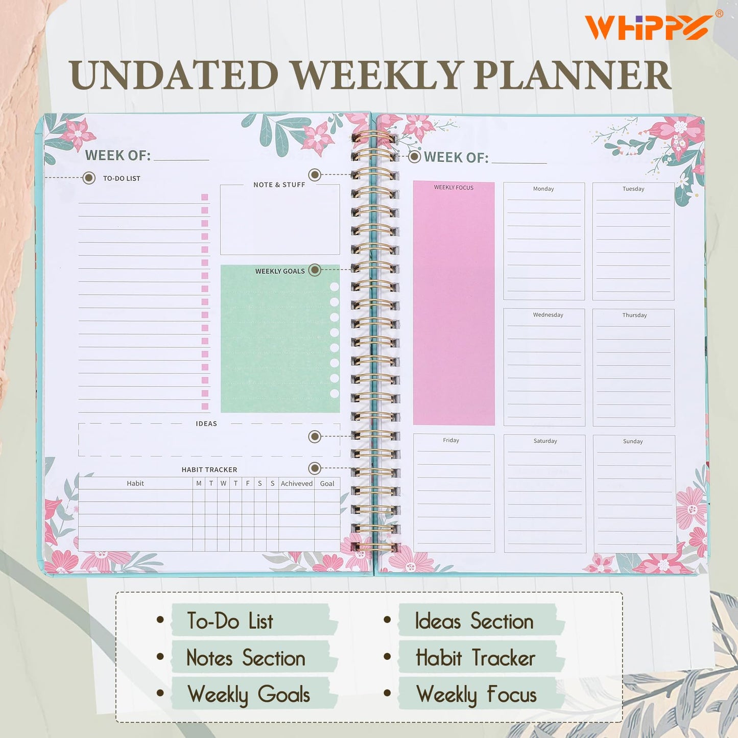 Undated Weekly Planner- Weekly Goals Notebook with To Do List and Habit Tracker, Journal Planner, Agenda 2024-2025 Daily Weekly Planner Undated Hardcover, a5, 8.6 x 6.3 inches, White
