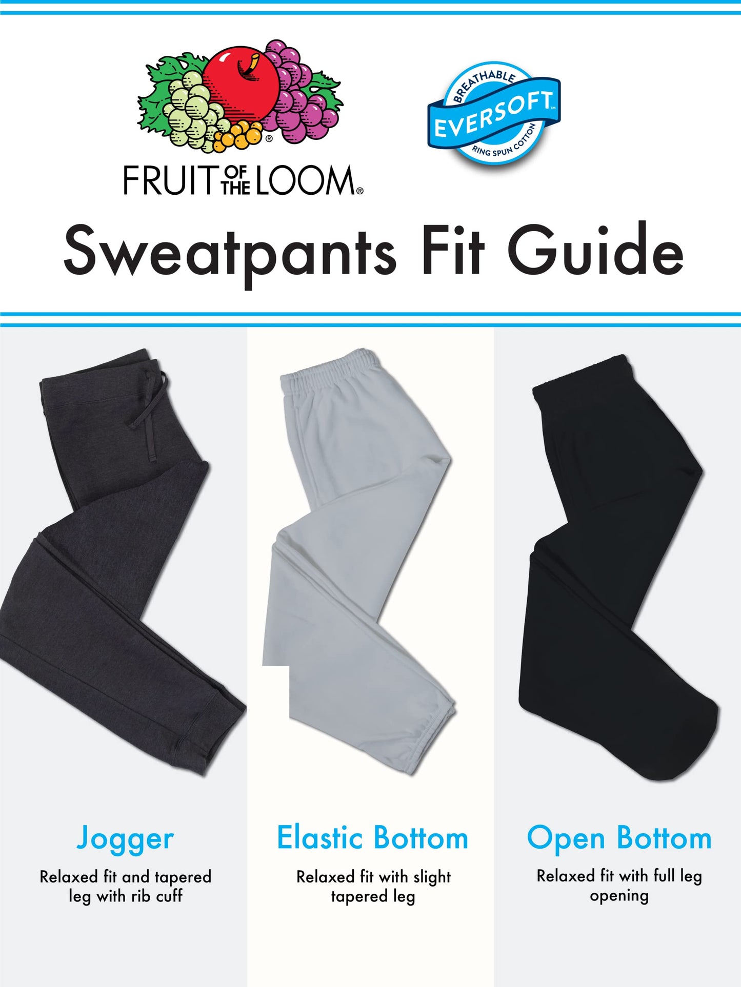 Fruit of the Loom Men's Eversoft Fleece Open Bottom Sweatpants with Pockets, Relaxed Fit, Moisture Wicking, Breathable, Black, Large