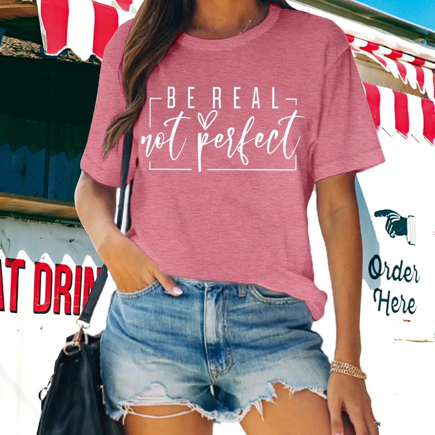 MAIHUN Womens Kindness Shirt Be Real Not Perfect Tshirt Inspirational Positive Short Sleeve Pink